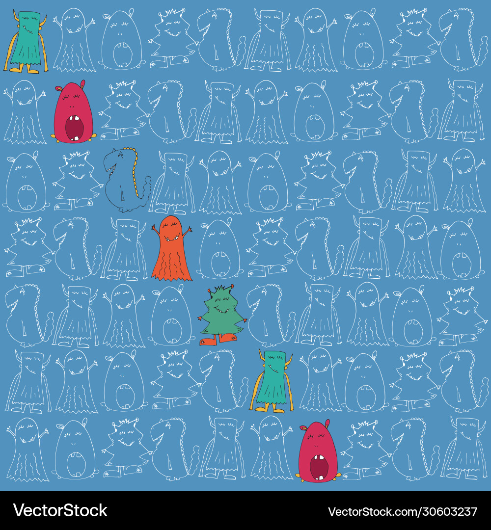 Monsters seamless pattern hand drawn print Monsters seamless pattern hand drawn print vector image