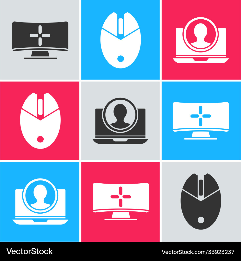 Set computer monitor mouse gaming Set computer monitor mouse gaming vector image