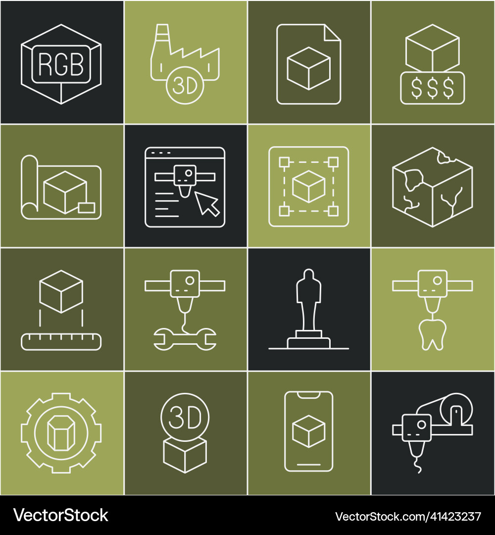 Set line 3d printer tooth isometric cube file Set line 3d printer tooth isometric cube file vector image
