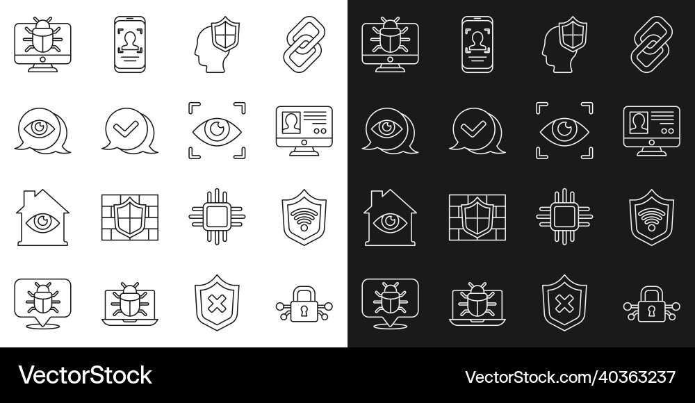 Set line cyber security shield with wifi wireless Set line cyber security shield with wifi wireless vector image