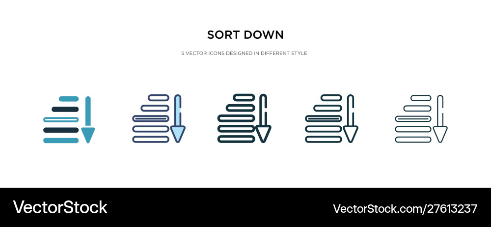 Sort down icon in different style two colored Sort down icon in different style two colored vector image