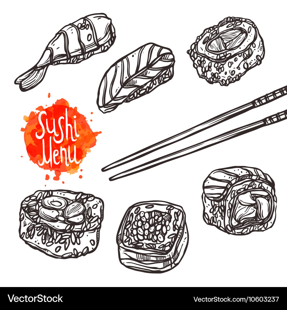 Sushi sketch set menu Vector Image