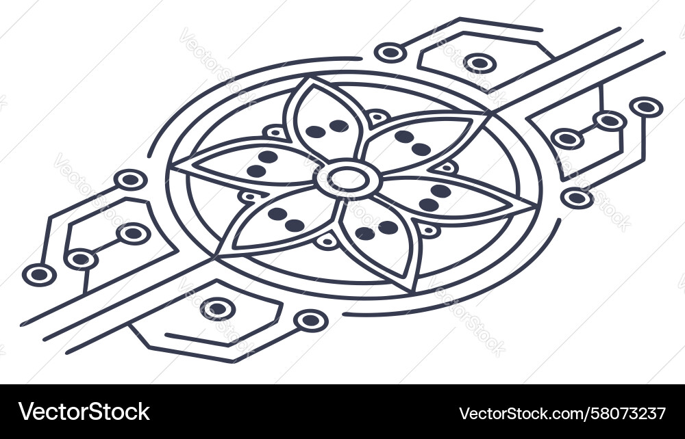 Tech Snowflake Gear Circuit Vector Image