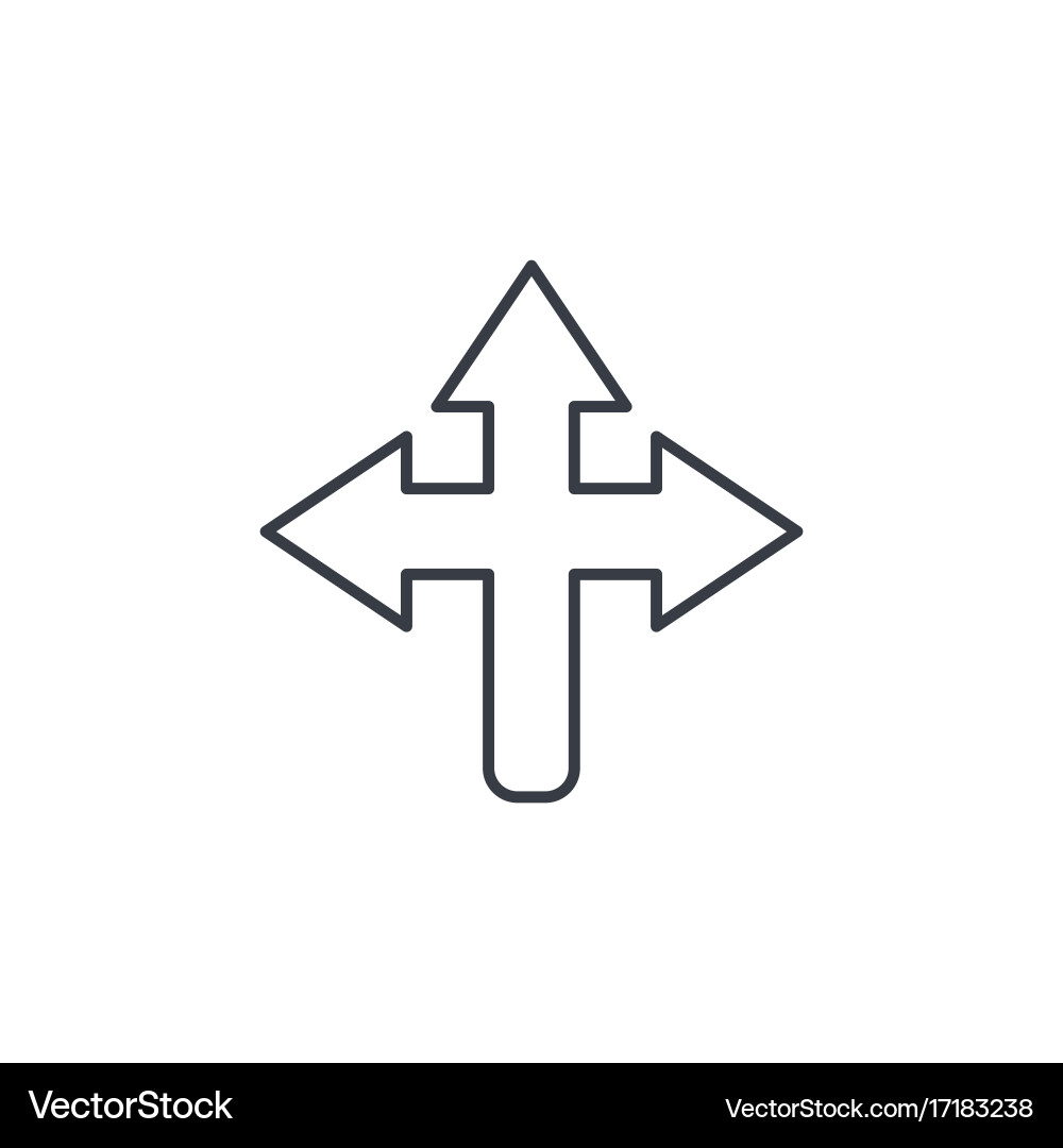 Arrow cross three way thin line icon linear vector image