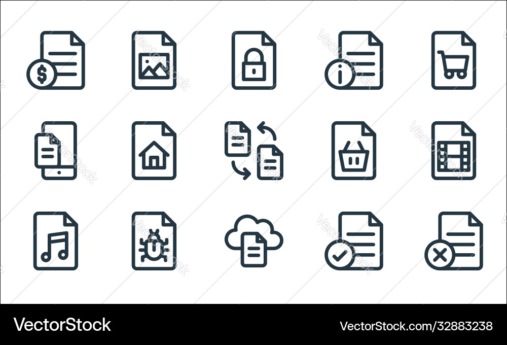 Document and files line icons linear set quality Document and files line icons linear set quality vector image