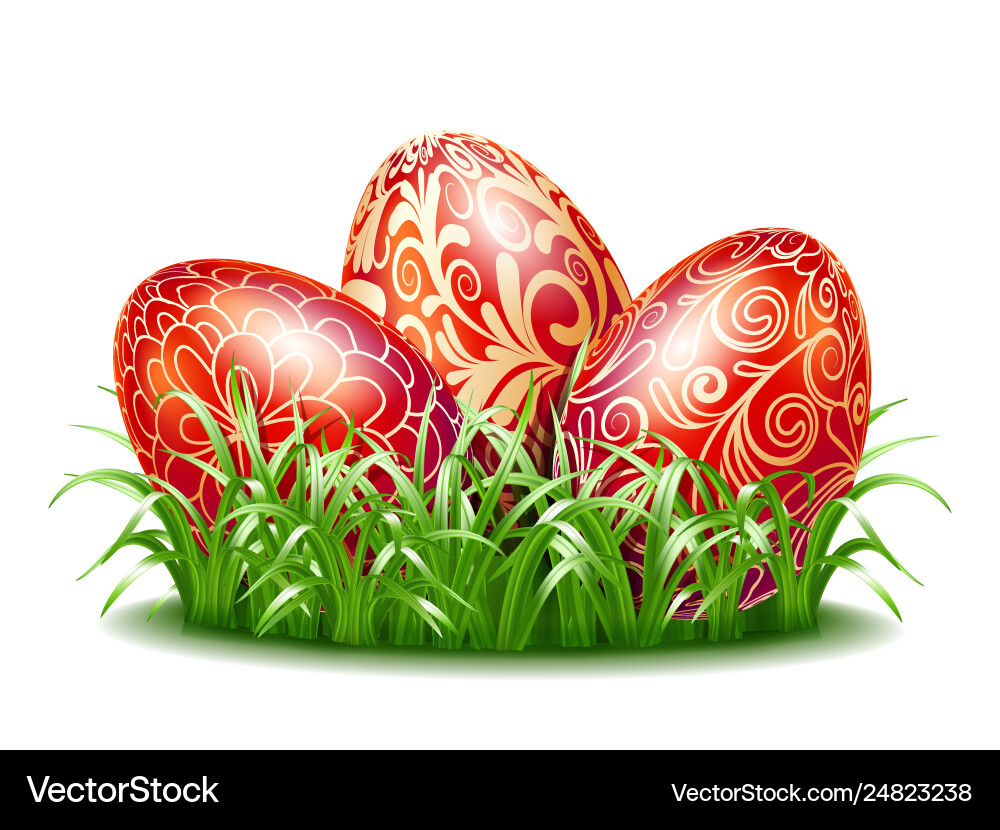 Easter background with three red eggs in grass Easter background with three red eggs in grass vector image