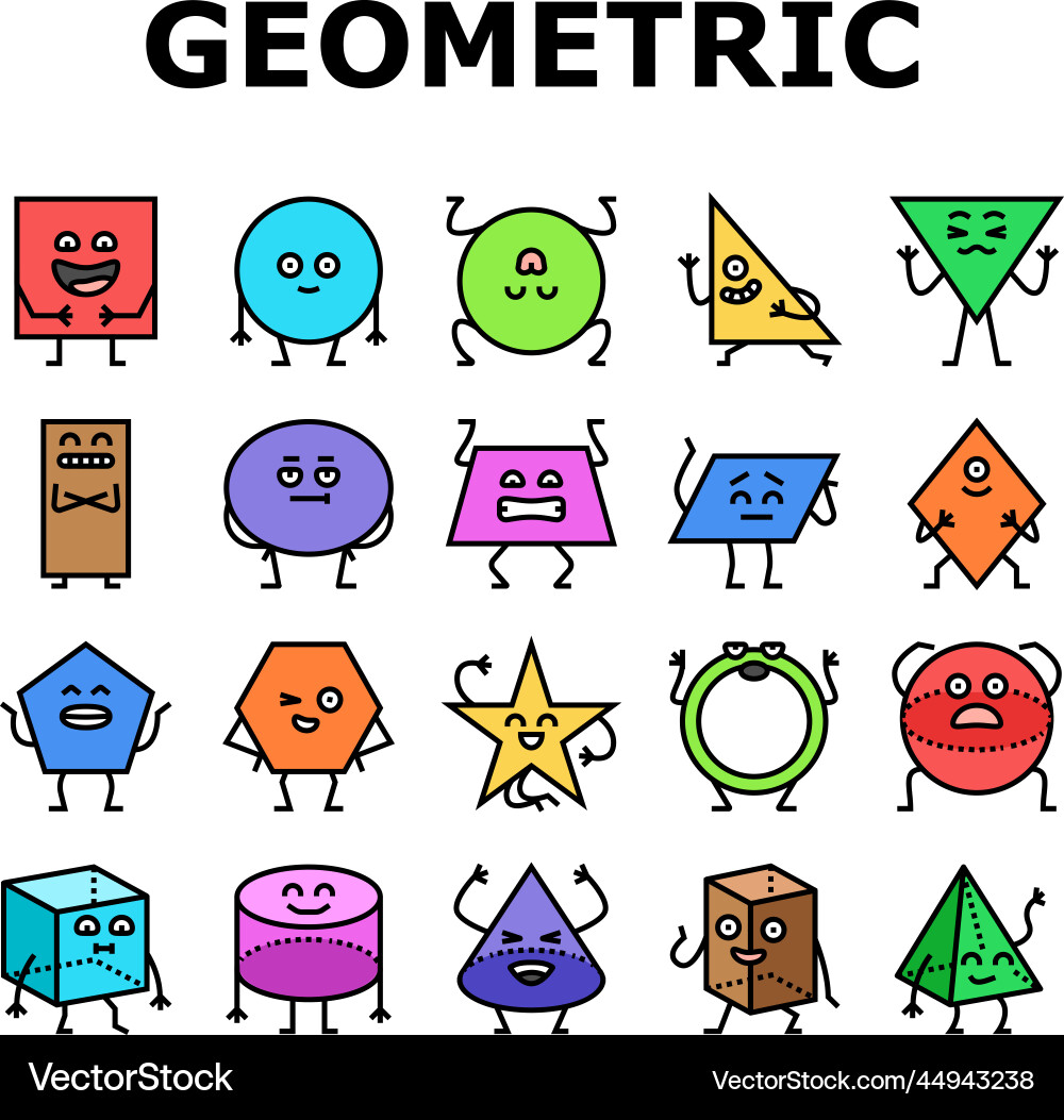 Geometric shape character icons set Geometric shape character icons set Vector Image