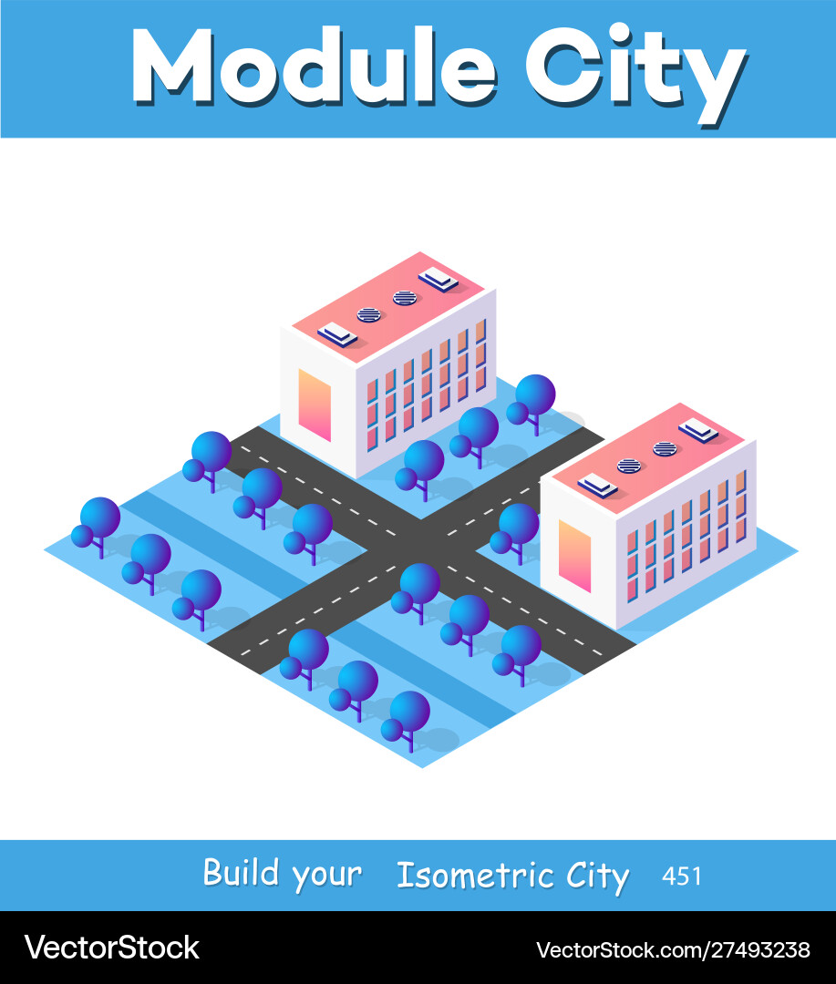 Isometric 3d module block district part Isometric 3d module block district part vector image
