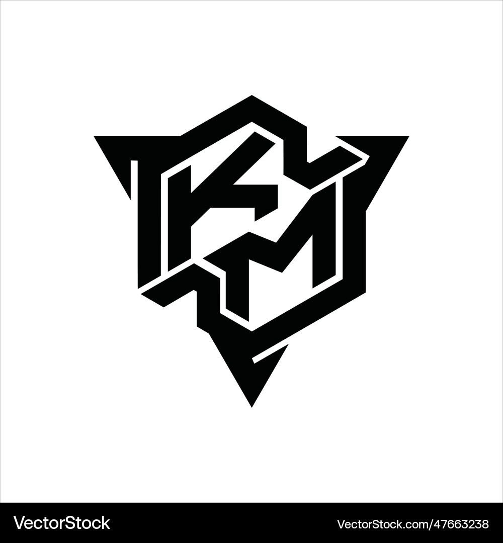 Km logo monogram hexagon shape with triangle Vector Image
