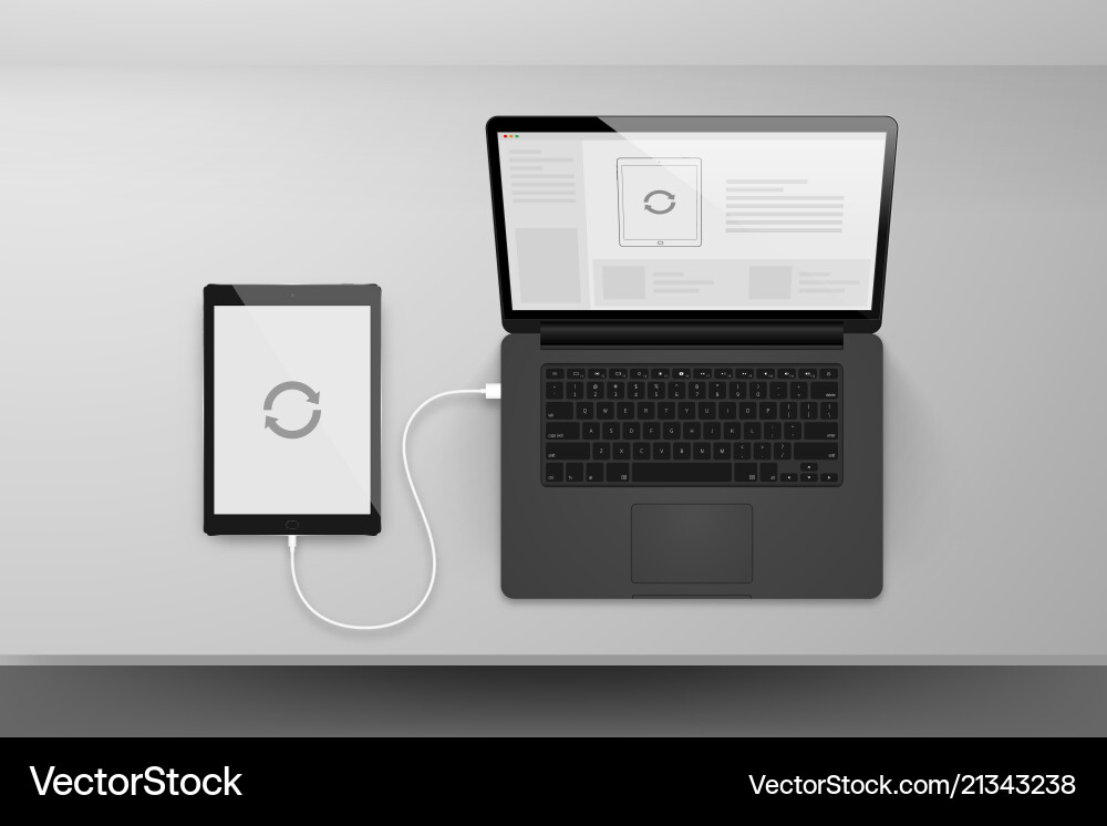 Laptop or notebook black design mock up sync data Laptop or notebook black design mock up sync data vector image