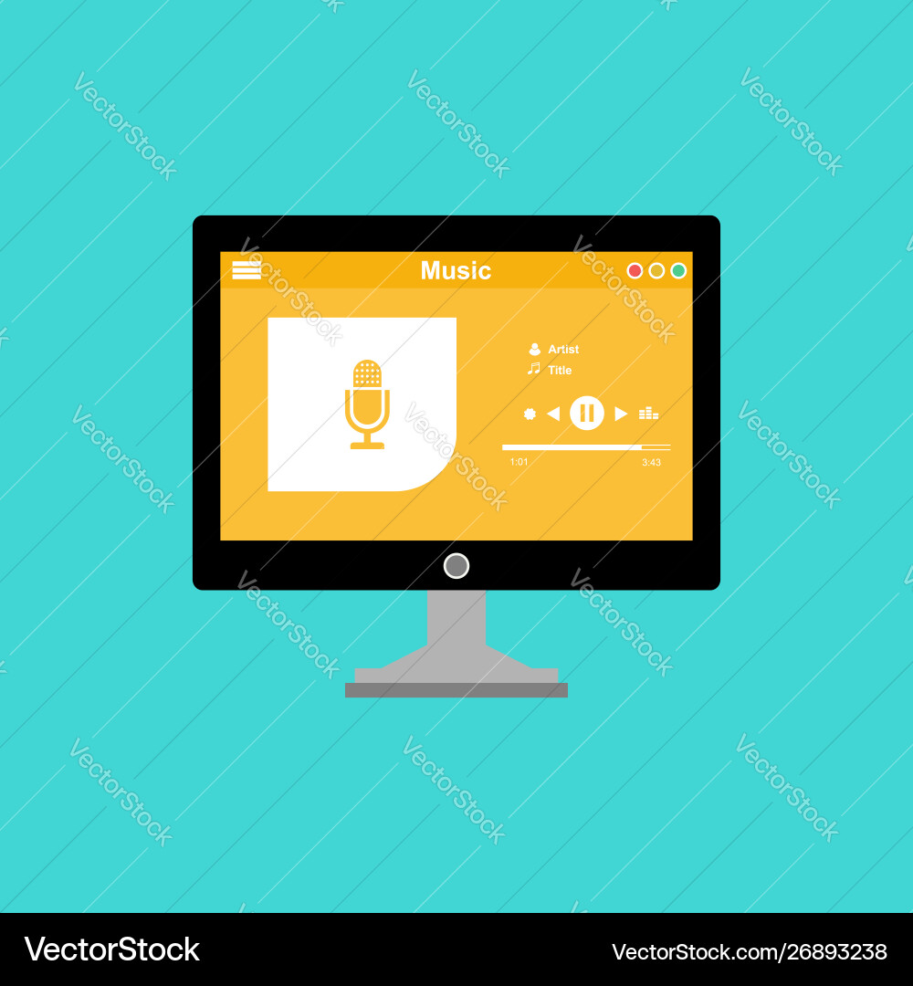 Media player application app template with flat Media player application app template with flat vector image