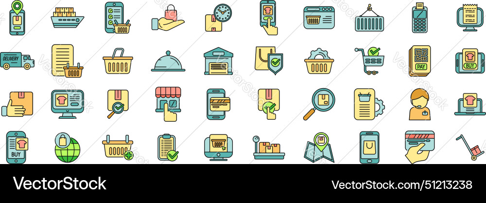 Ordering process icons set color line Vector Image