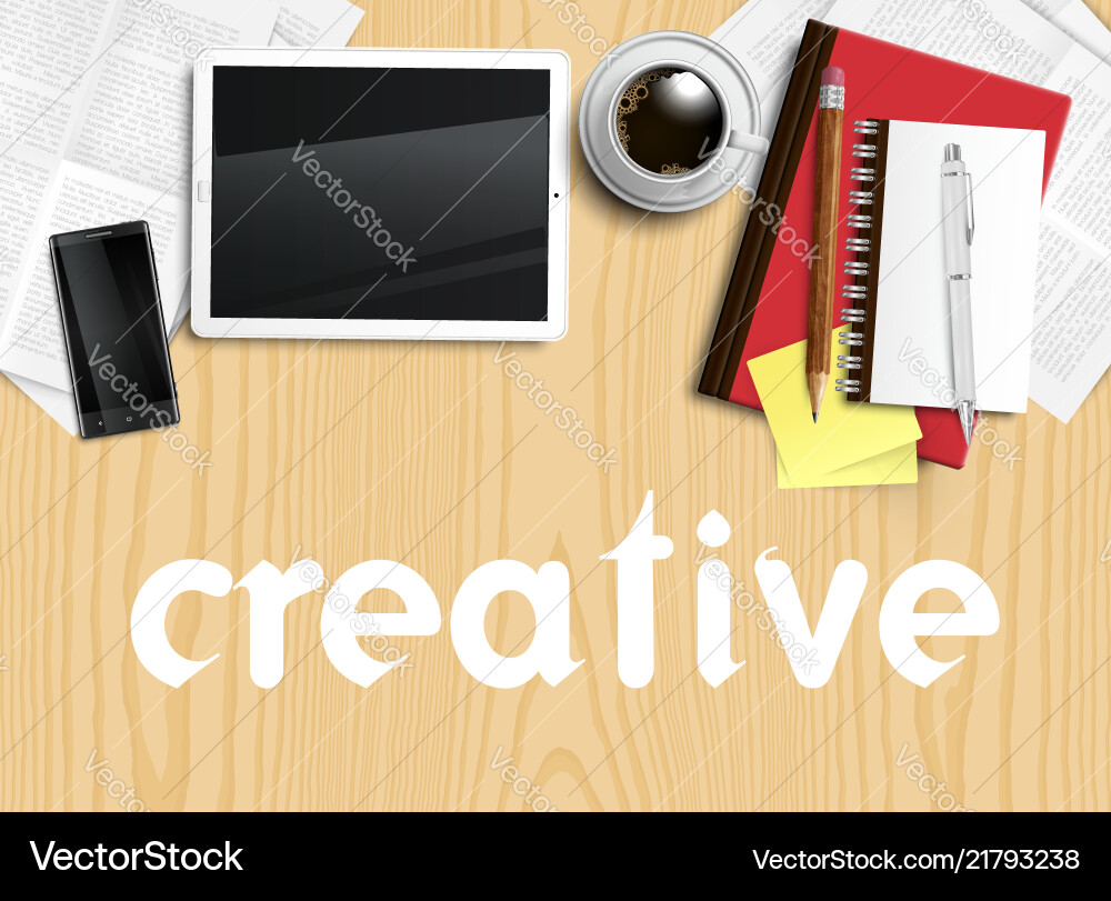 Realistic office desk with different objects Realistic office desk with different objects vector image