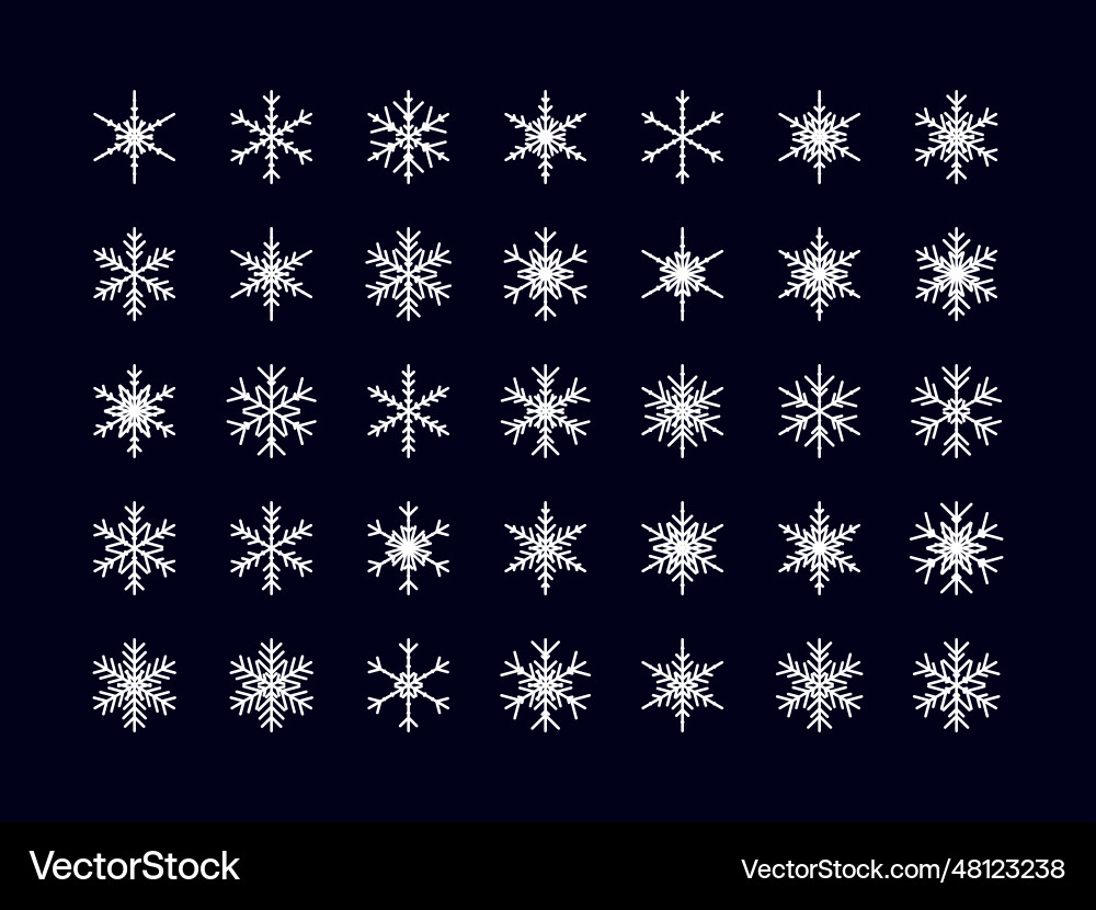 Set of different snowflake icon on black Set of different snowflake icon on black vector image