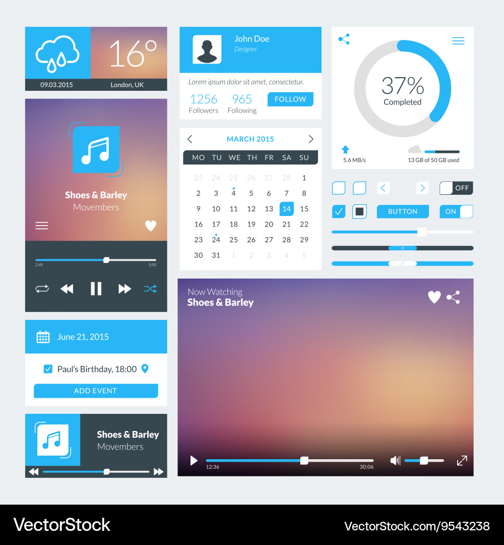 Set of flat design ui elements for website vector image