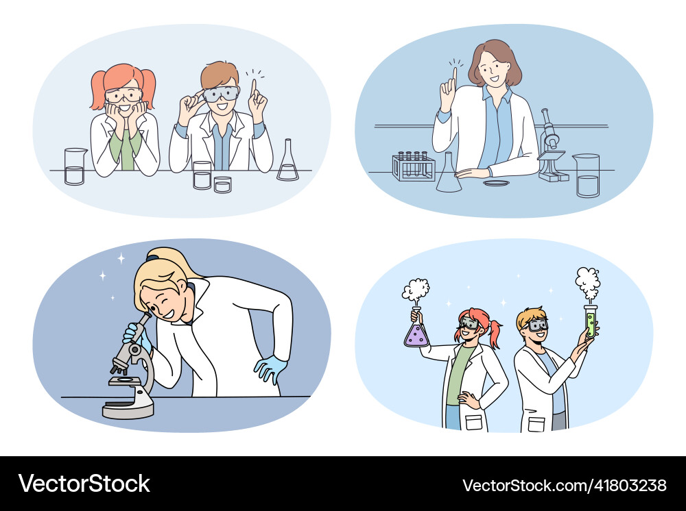 Set of scientists make experiments in laboratory Set of scientists make experiments in laboratory vector image