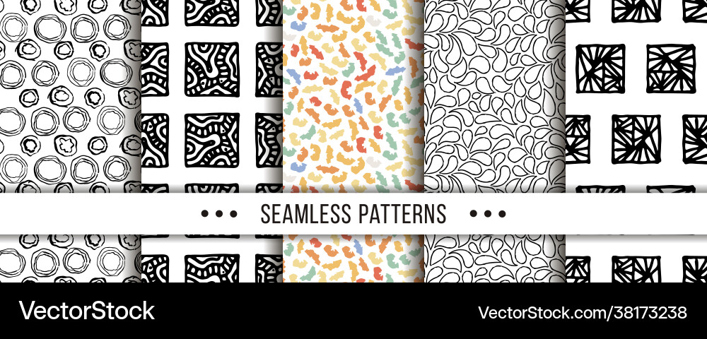 Set seamless patterns with hand-drawn elements Set seamless patterns with hand-drawn elements vector image