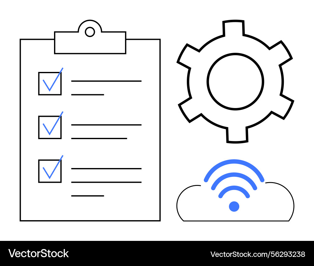 Task checklist gear for settings and cloud Task checklist gear for settings and cloud Vector Image