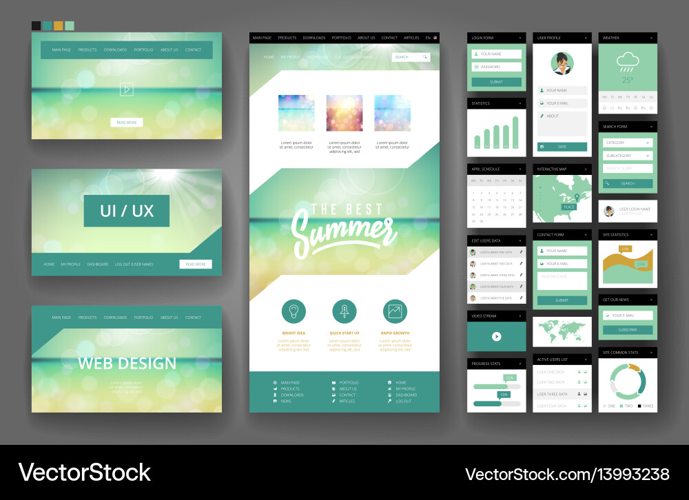 Website design template and interface elements vector image