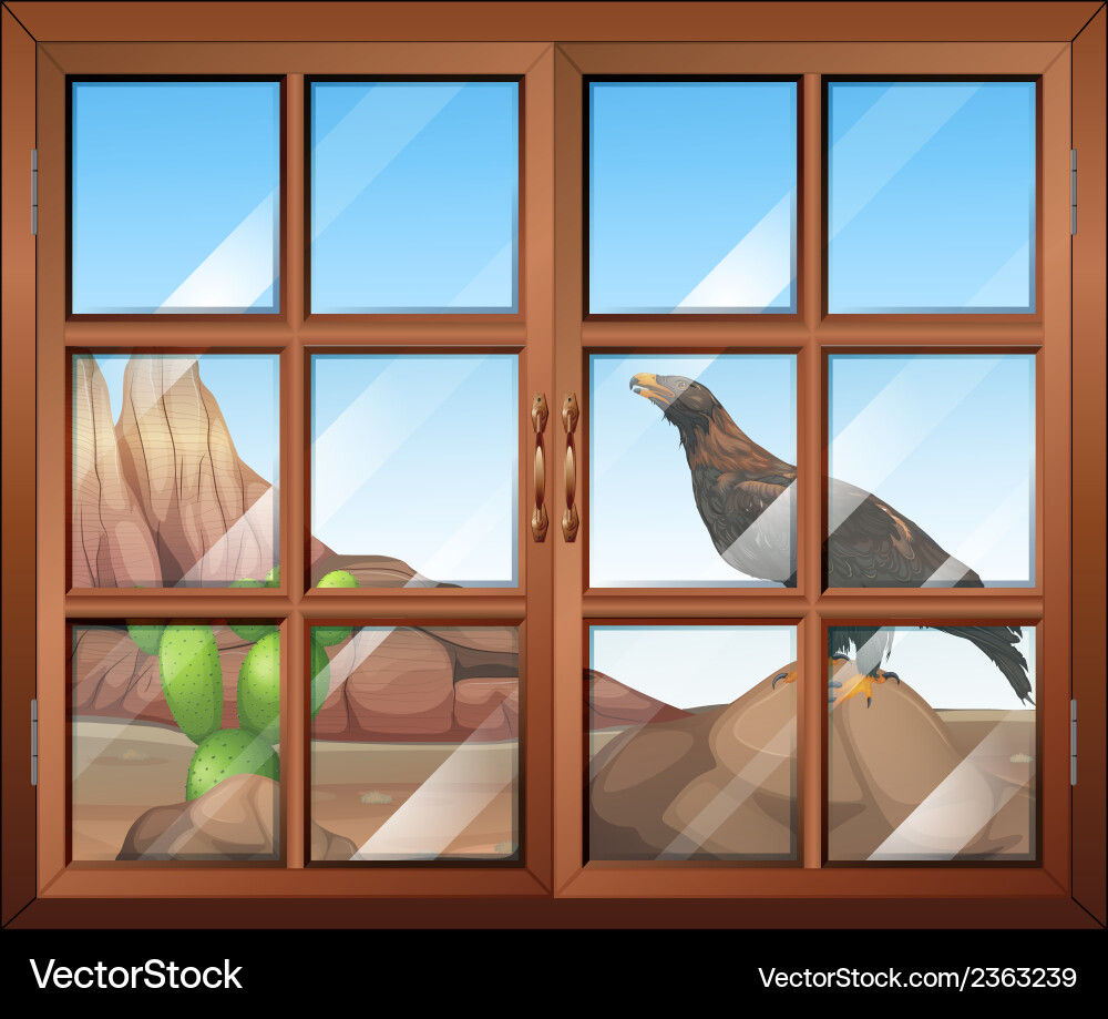A closed window with view of the bird vector image