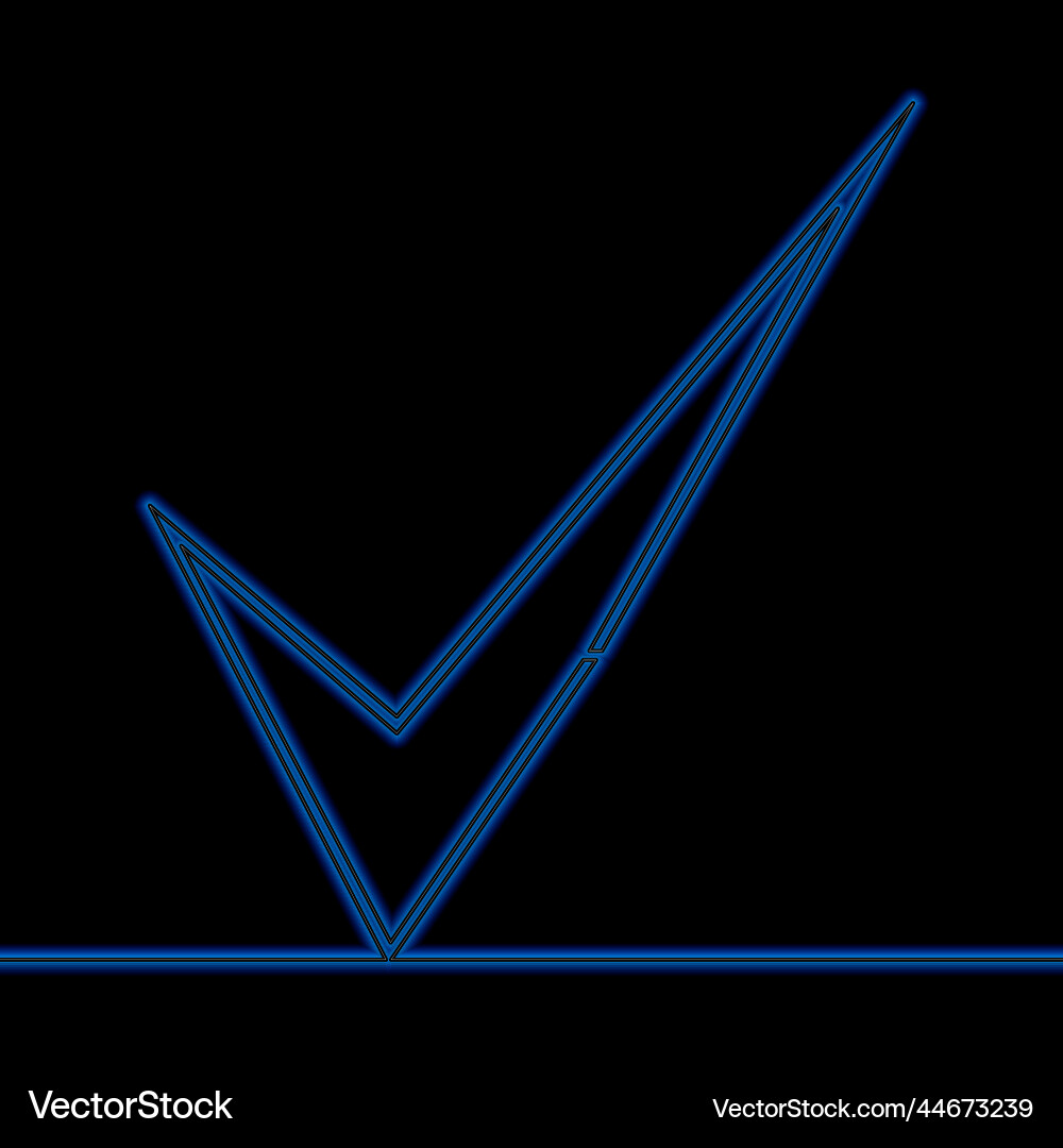 Continuous line drawing check mark symbol neon Continuous line drawing check mark symbol neon vector image