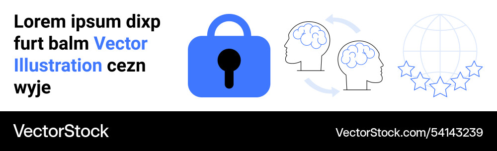 Cybersecurity concept with lock brain network Cybersecurity concept with lock brain network Vector Image