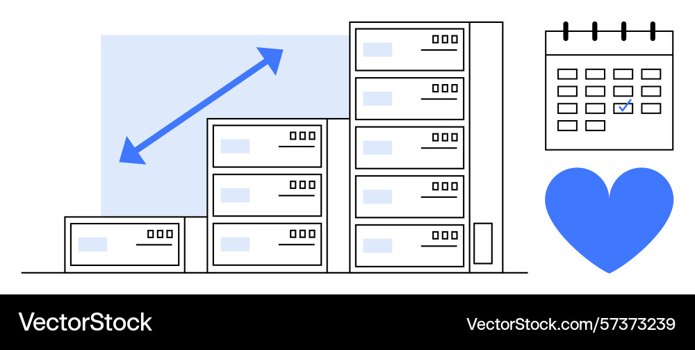 Growth in data management represented by server Growth in data management represented by server Vector Image