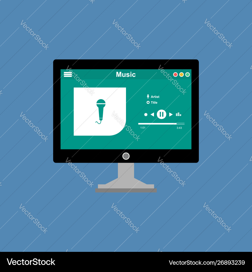 Media player application app template with flat vector image