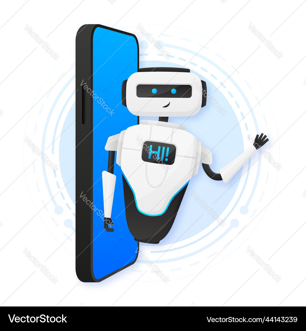 Phone bot says hello to users welcome Phone bot says hello to users welcome vector image