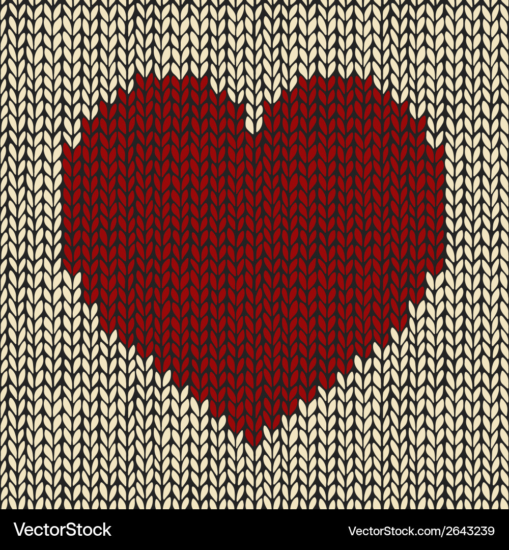 Seamless pattern with red knitted heart Vector Image