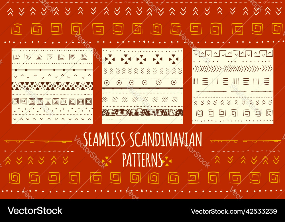 Set of seamless patterns with nordic tribal Set of seamless patterns with nordic tribal vector image