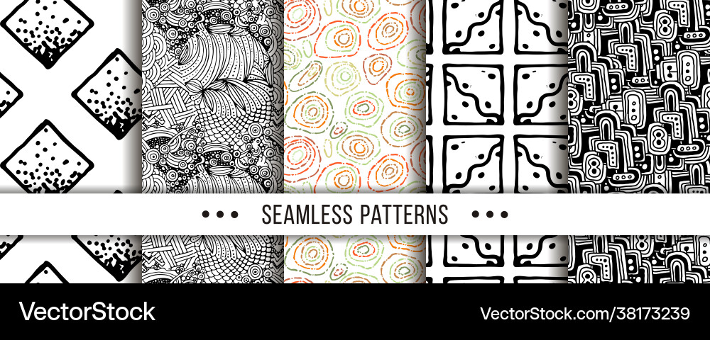 Set seamless patterns with hand-drawn elements Set seamless patterns with hand-drawn elements vector image