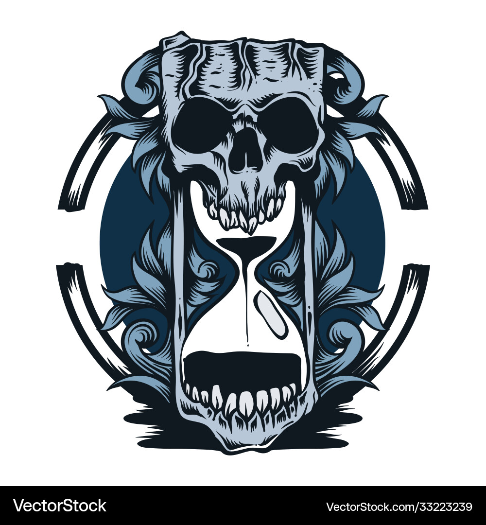 Skull with Hourglass - Gothic Horror Vector Image