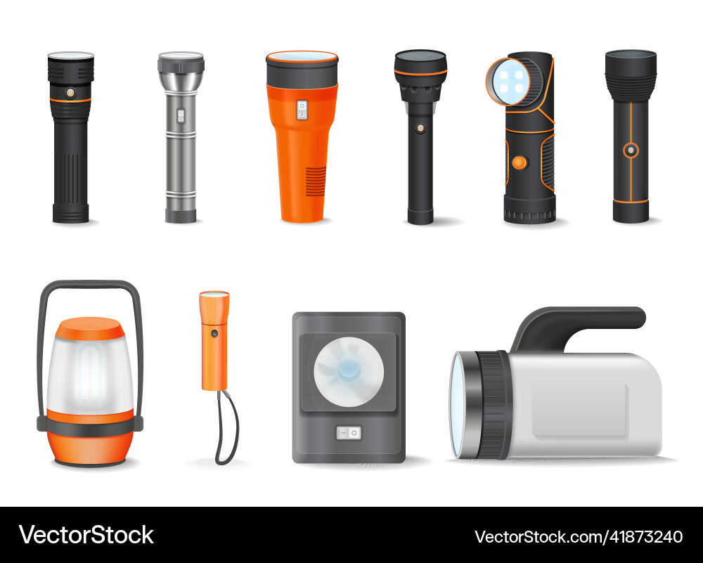 Flashlight realistic icon set Flashlight realistic icon set vector image