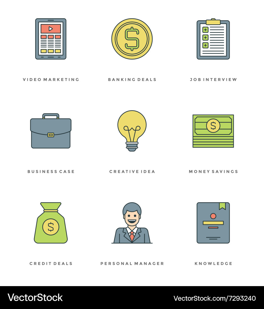Flat line simple icons set thin linear stroke vector image