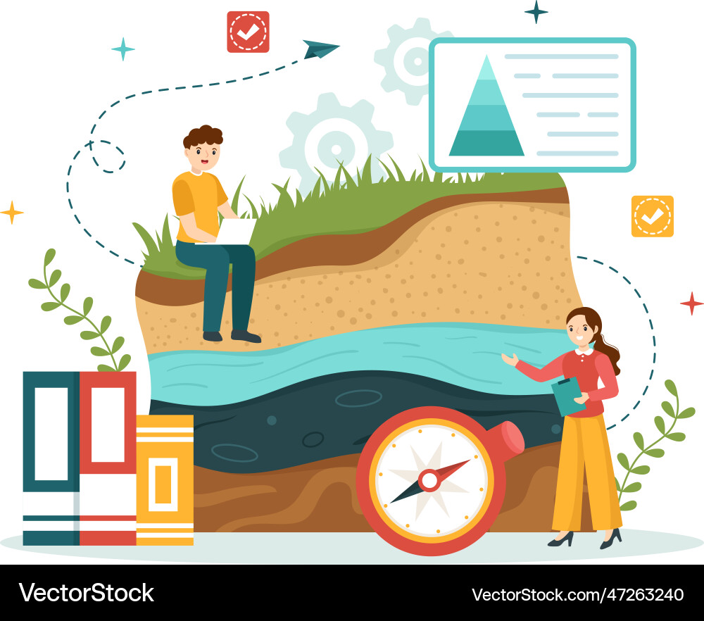 Geologist with soil analysis and features Vector Image
