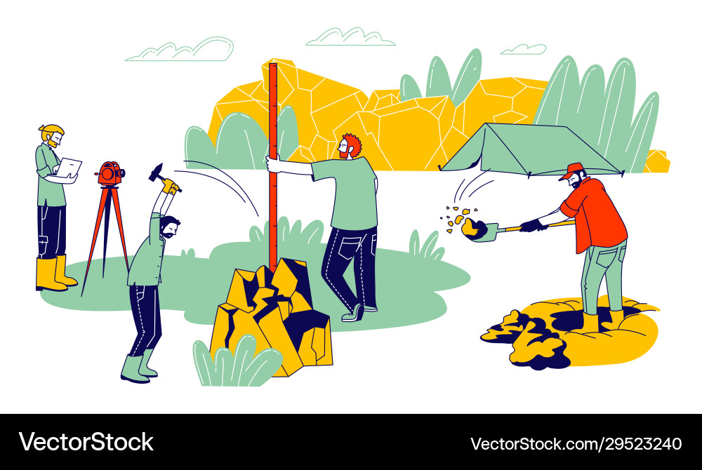 Group geologists working and digging soil Group geologists working and digging soil Vector Image