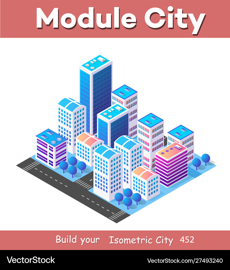 Isometric 3d module block district part Isometric 3d module block district part vector image