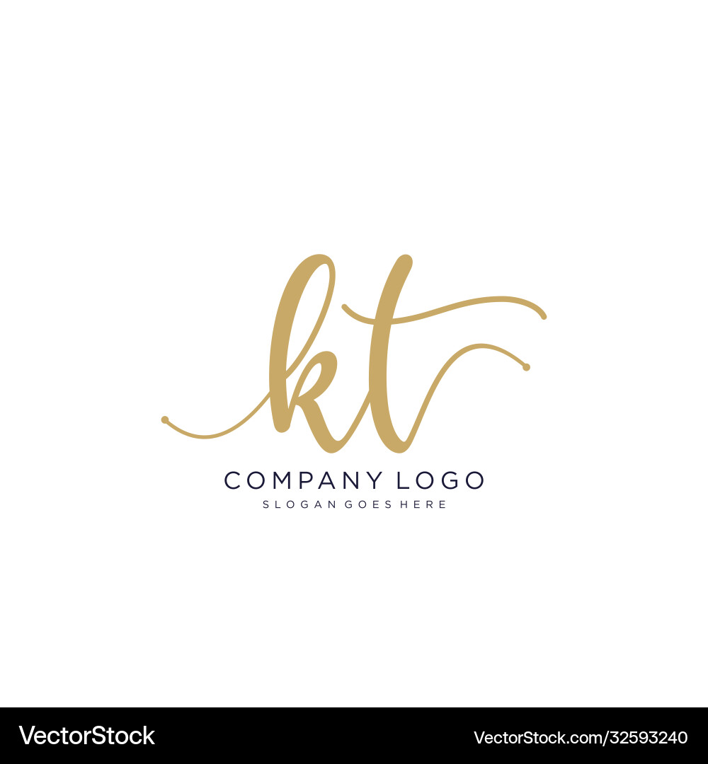 Kt initial handwriting logo design Royalty Free Vector Image