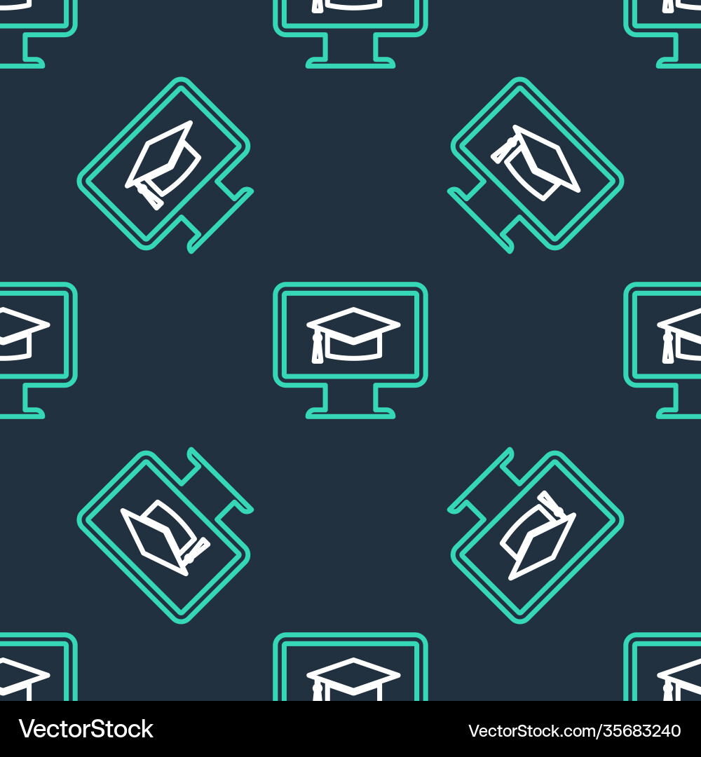 Line computer monitor with graduation cap icon Line computer monitor with graduation cap icon vector image