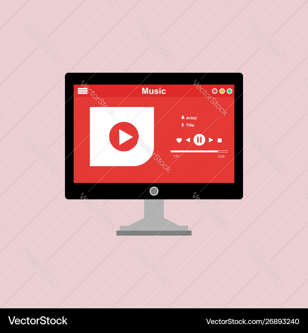 Media player application app template with flat Media player application app template with flat vector image