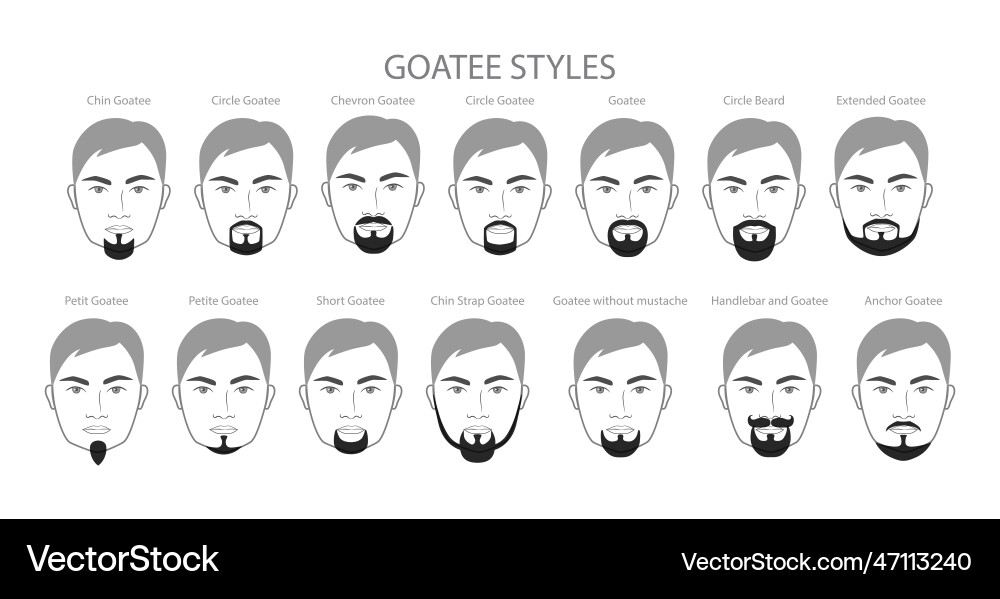 Set of goatee beard and mustache with name text vector image