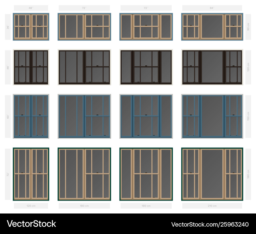 Single hung offset style composite window set Single hung offset style composite window set vector image