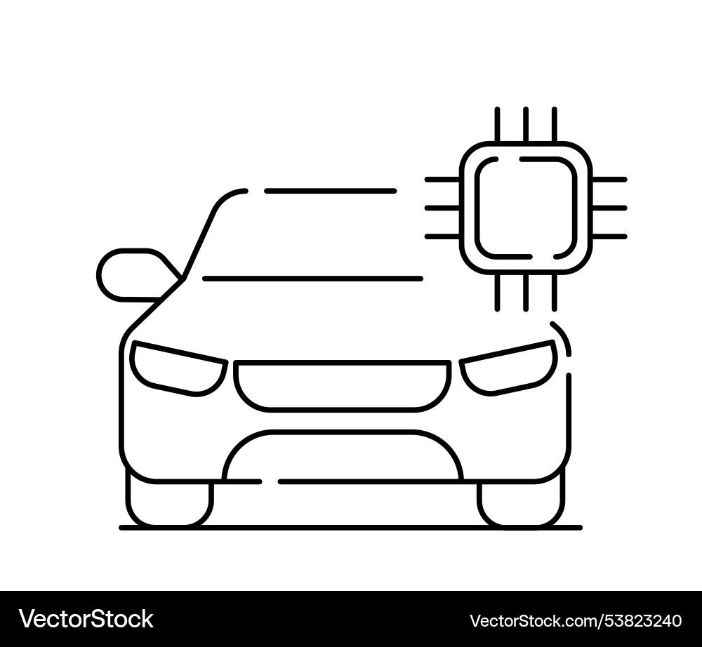 Smart car line icon automobile with computer chip vector image