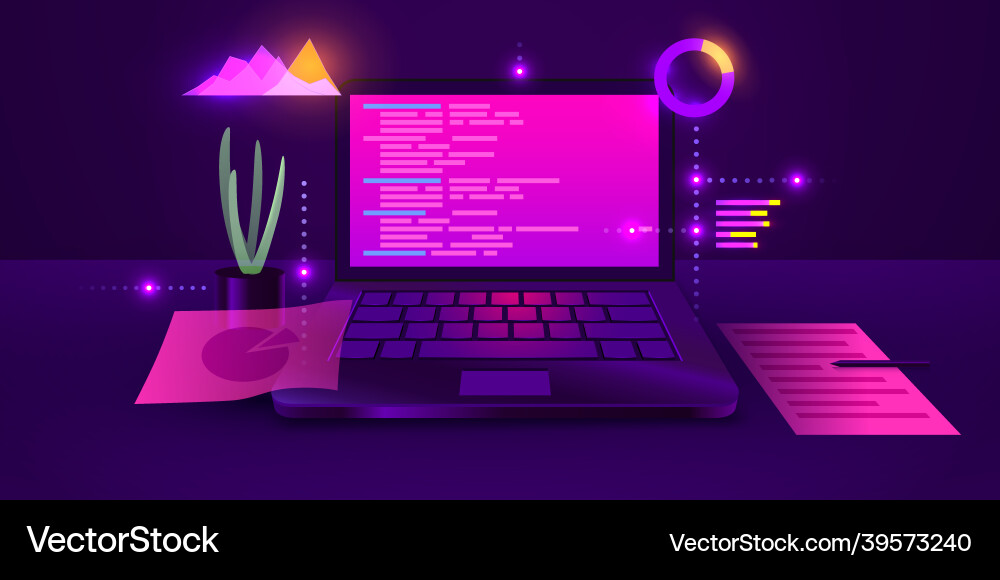 Software development web coding on laptop Software development web coding on laptop vector image
