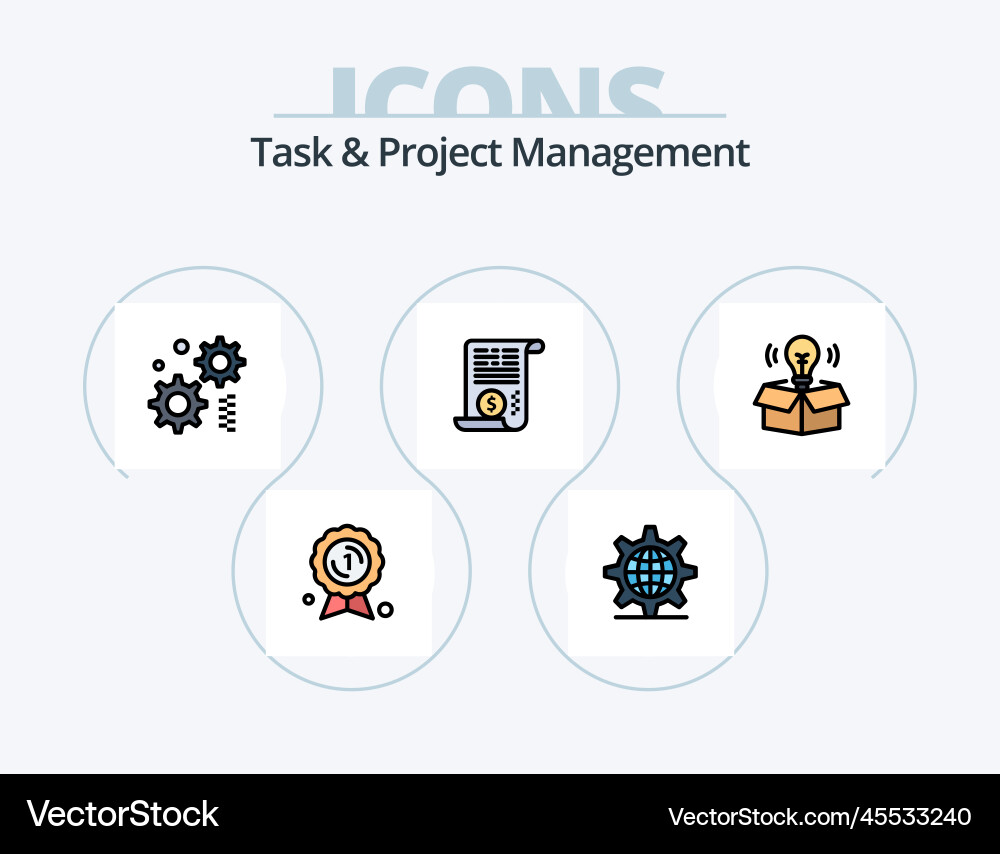 Task and project management line filled icon pack Vector Image
