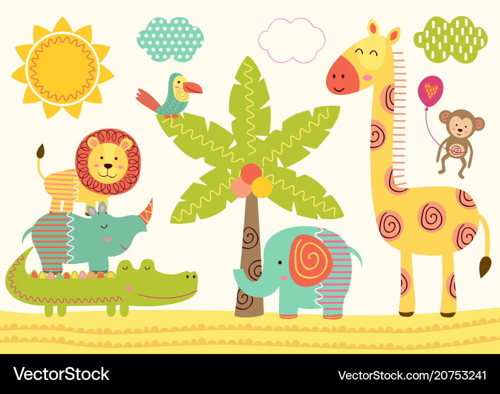 Cute Jungle Animals Royalty Free Vector Image - VectorStock