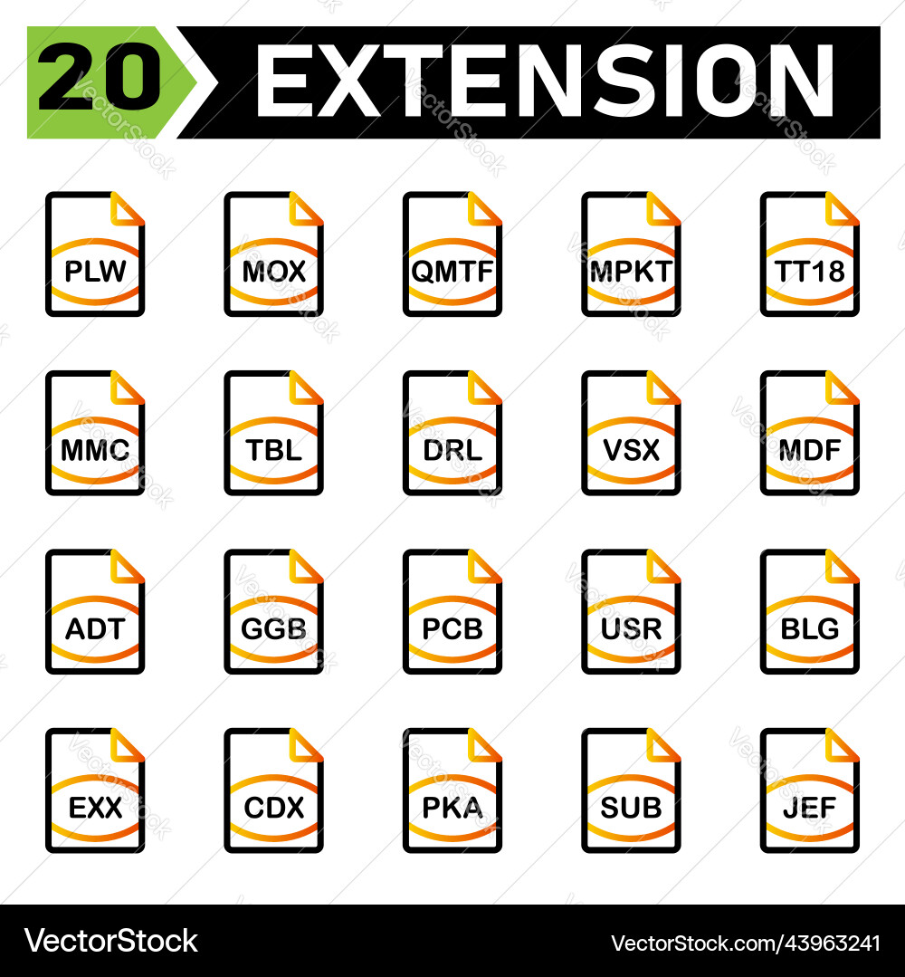 File extension icon include plw mox qmtf mpkt vector image