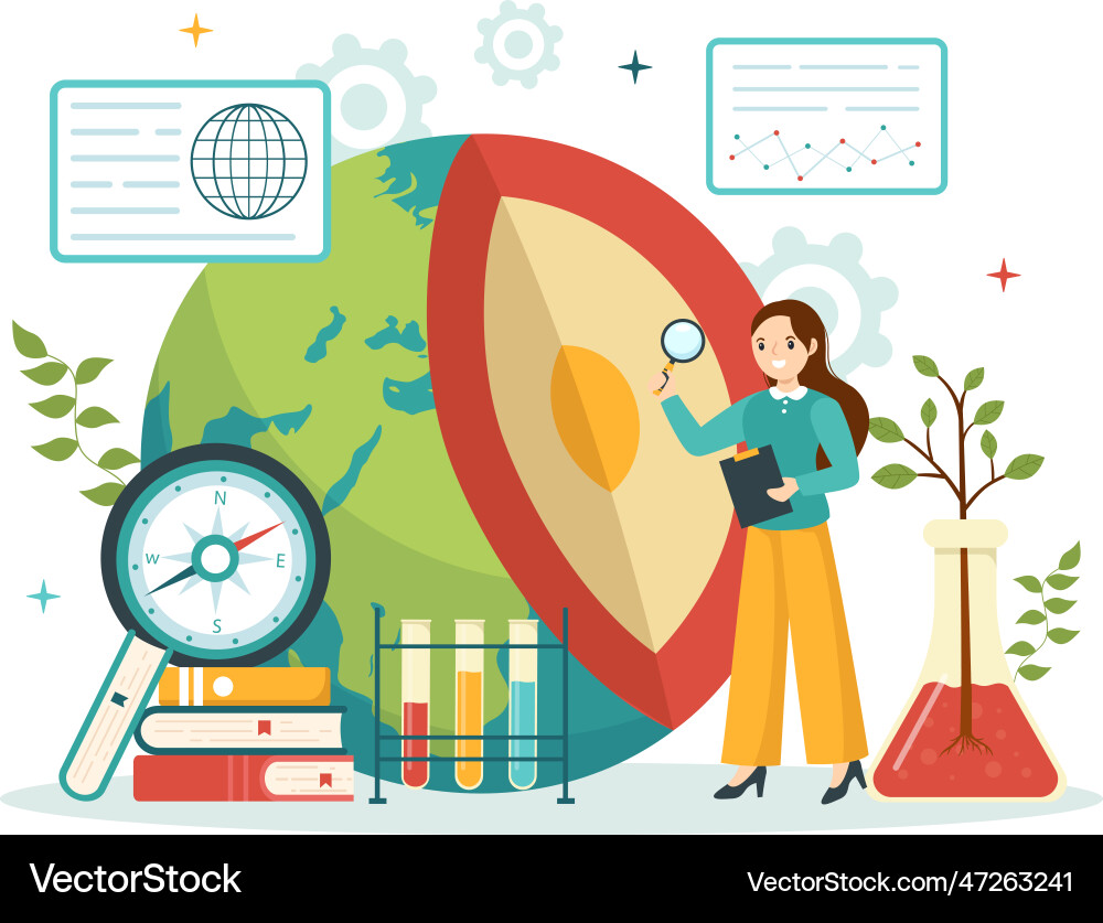 Geologist with soil analysis and features Geologist with soil analysis and features Vector Image