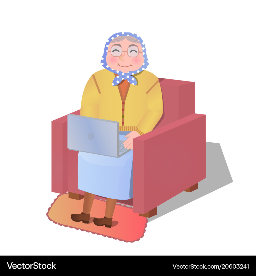Grandma using computer Vector Image